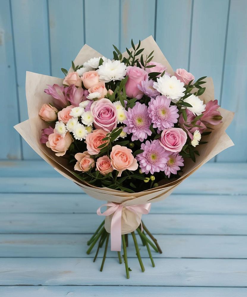 Букет цветов из: Хризантемы, Розы и Альстромерии в Борисово