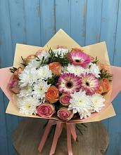 Букет цветов из:  Розы, Герберы и Хризантемы в Борисово