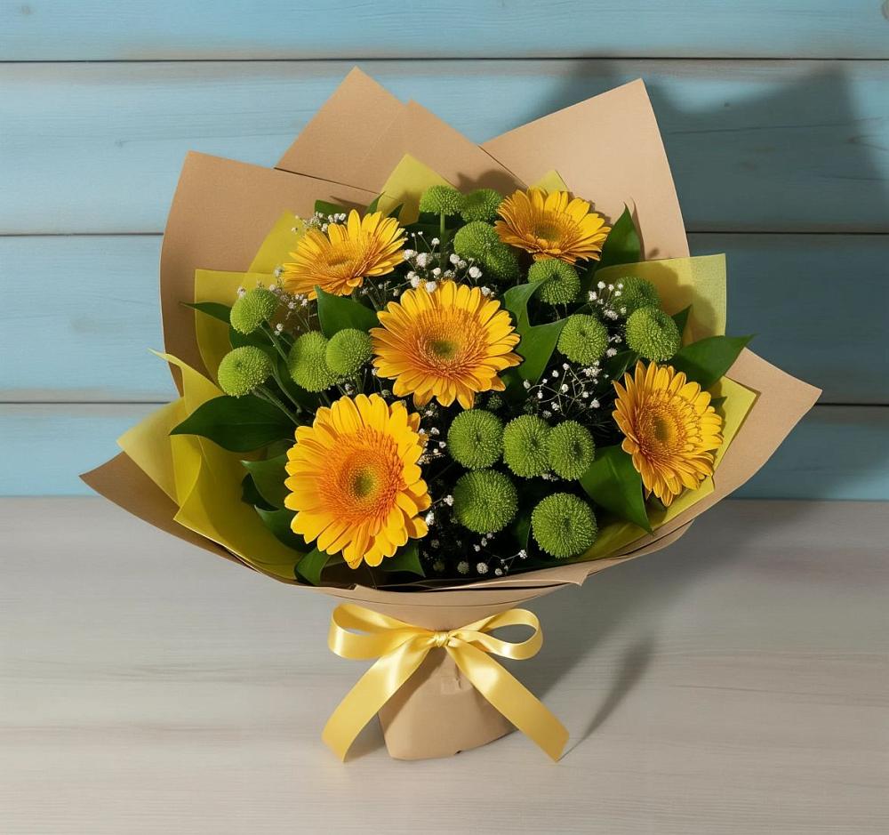 Букет цветов из: Герберы и Хризантемы в Борисово