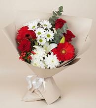 Букет цветов из:  Розы, Хризантемы, Герберы и Лилии в Борисово