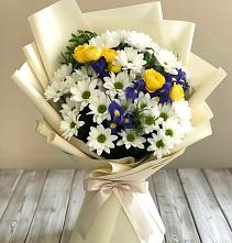 Букет цветов из:  Ирисы, Хризантемы и Розы #REPLACE_PRED# Борисово