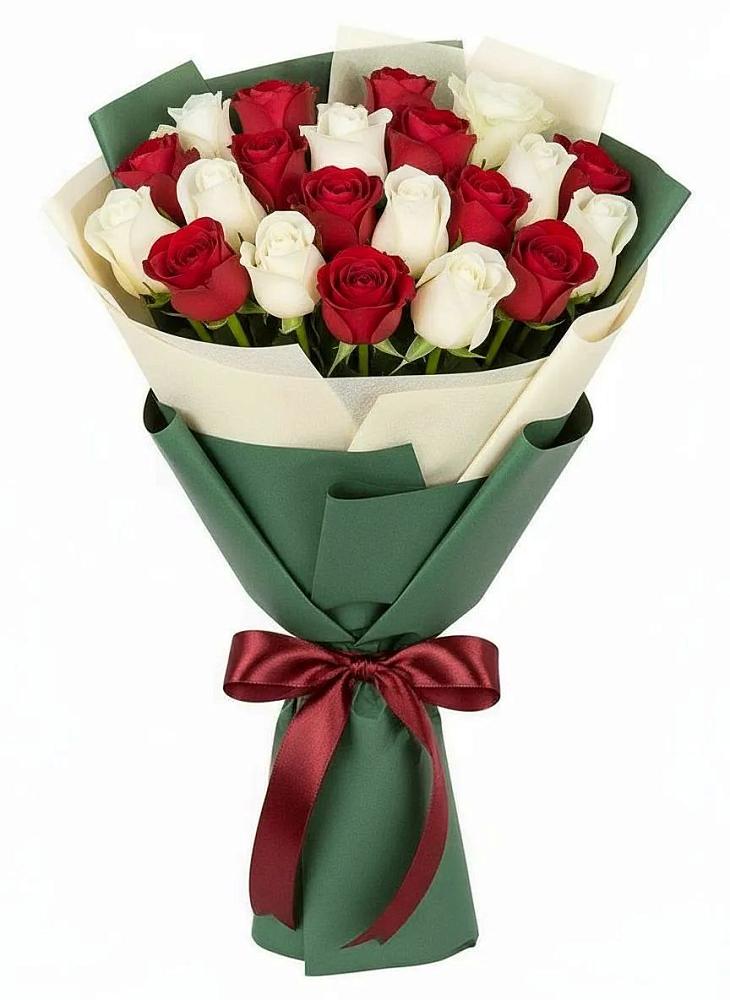 Букет Микс из красных и белых роз в Борисово
