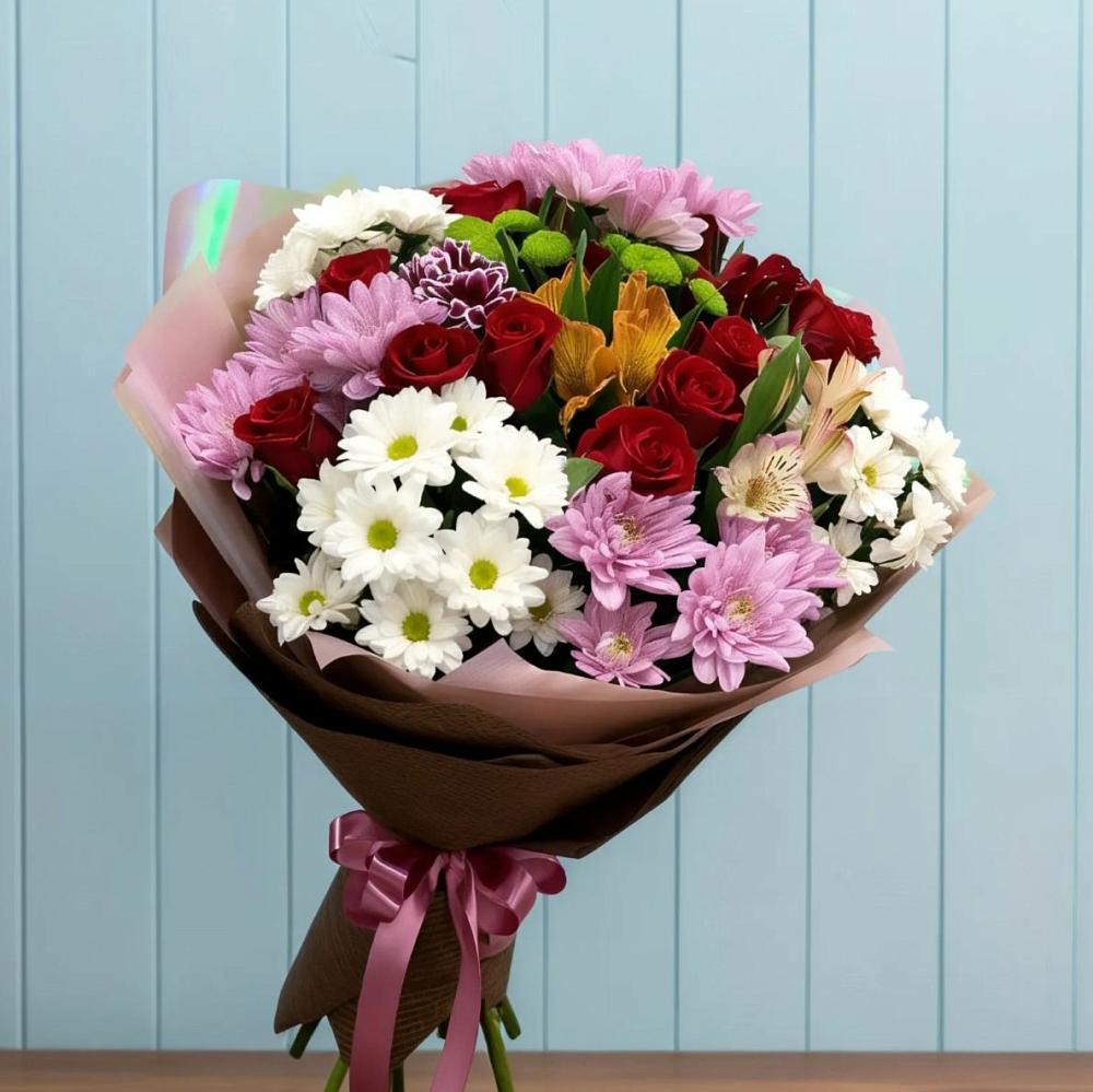 Букет цветов из: Розы, Хризантемы и Альстромерии в Борисово