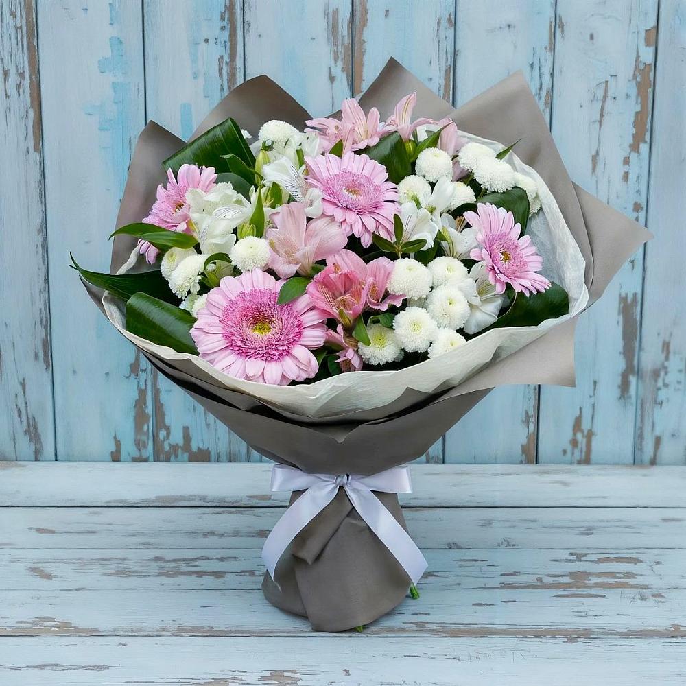 Букет цветов из: Герберы, Альстромерии и Хризантемы в Борисово