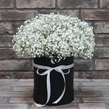 Цветочная композиция из Гипсофила в шляпной коробке в Борисово